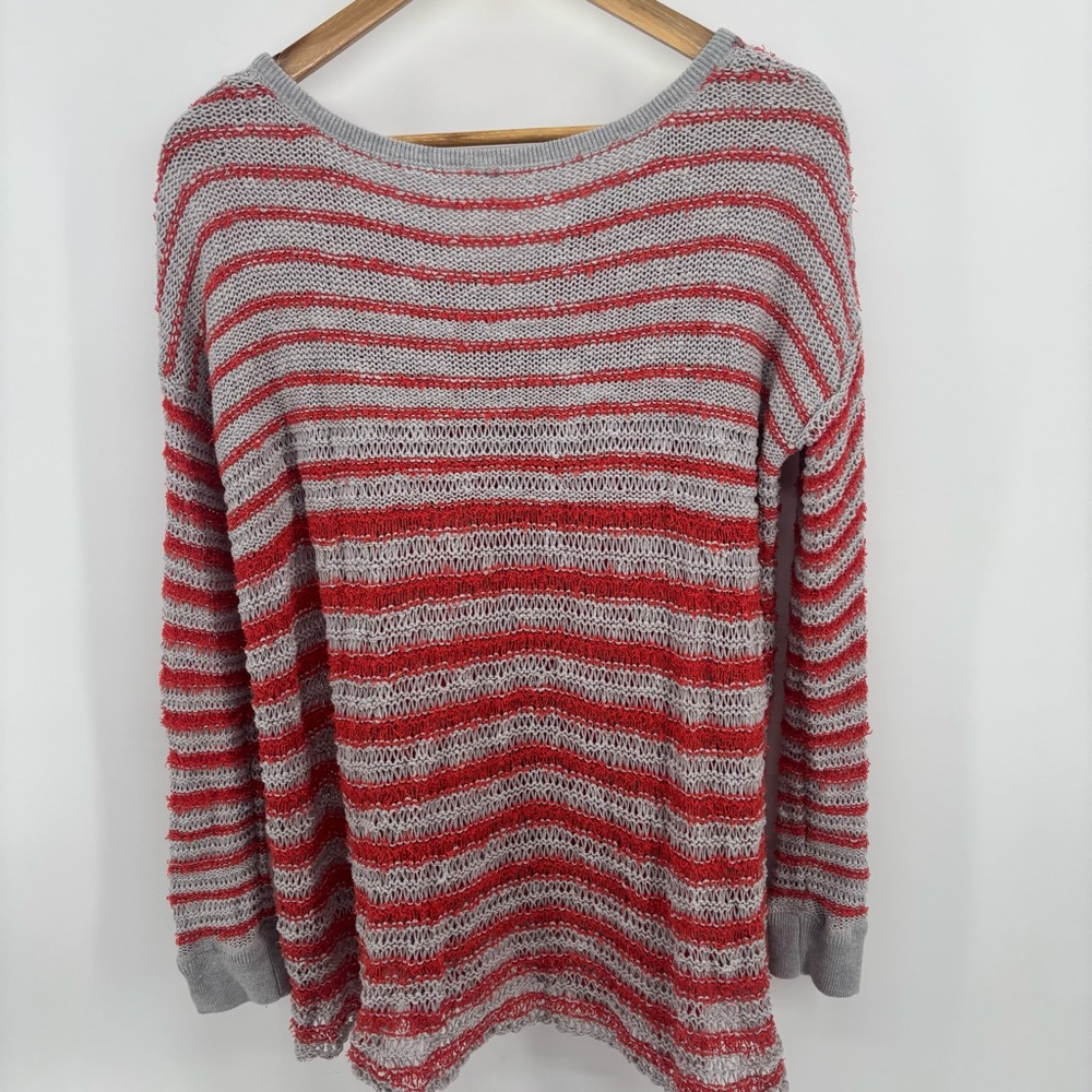 Free People Women M Open Crochet Knit Judy Punk Orange‎ Striped Lace Up Sweater - Picture 2 of 13